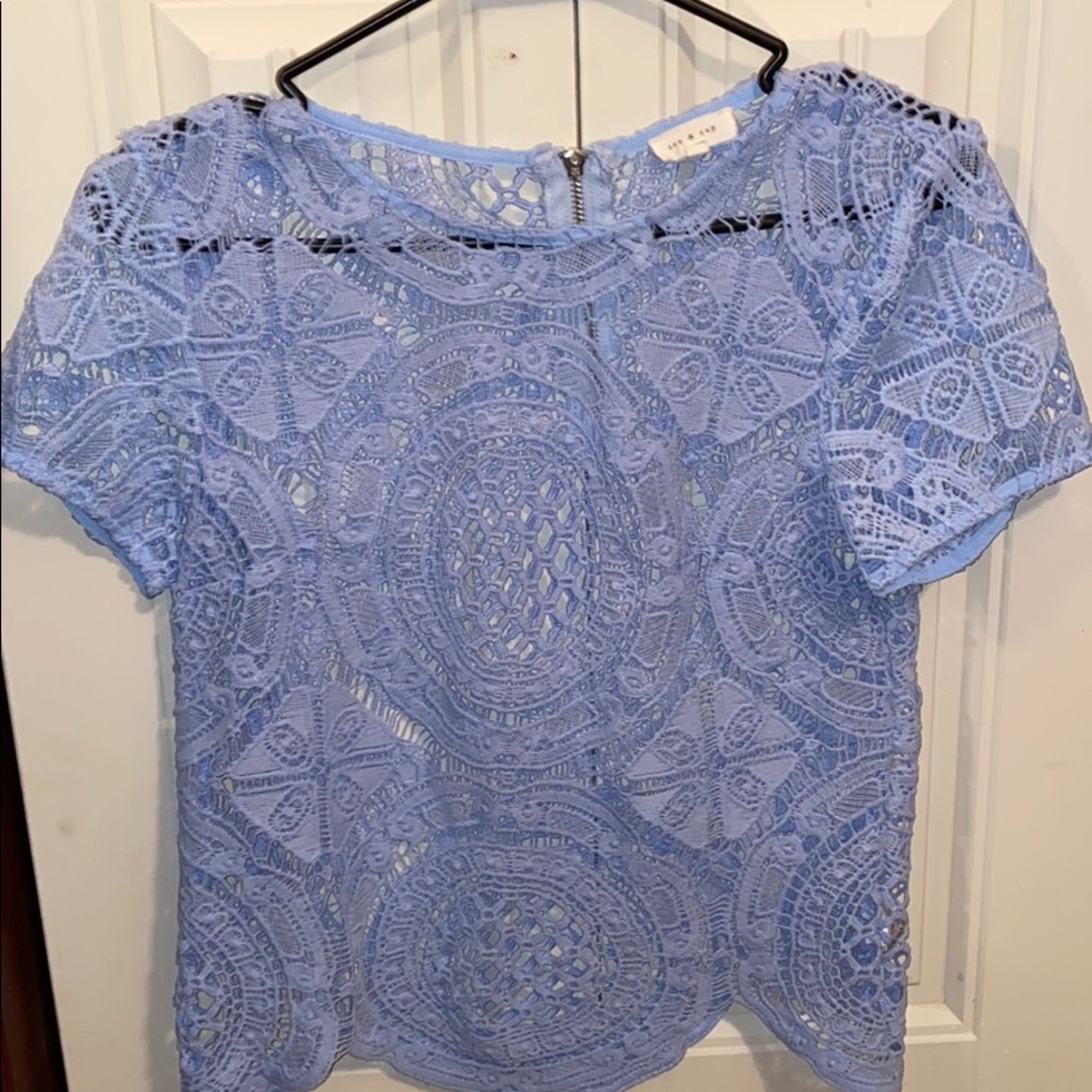 Baby blue lace top with zip closure